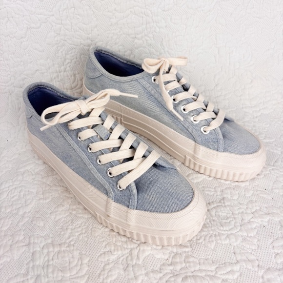 Zara Denim Platform Light Blue Sneakers size 39 - Picture 1 of 16